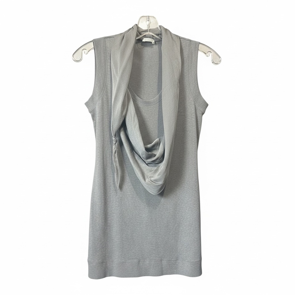 $1,360 Brunello Cucinelli Gray Knit cotton Top with silk scarf Detail M/L